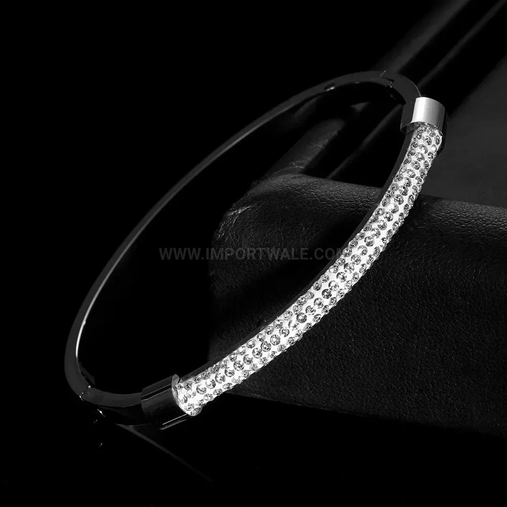 Bold Stainless Steel Rhinestone Clay Inlaid Bangle Bracelet