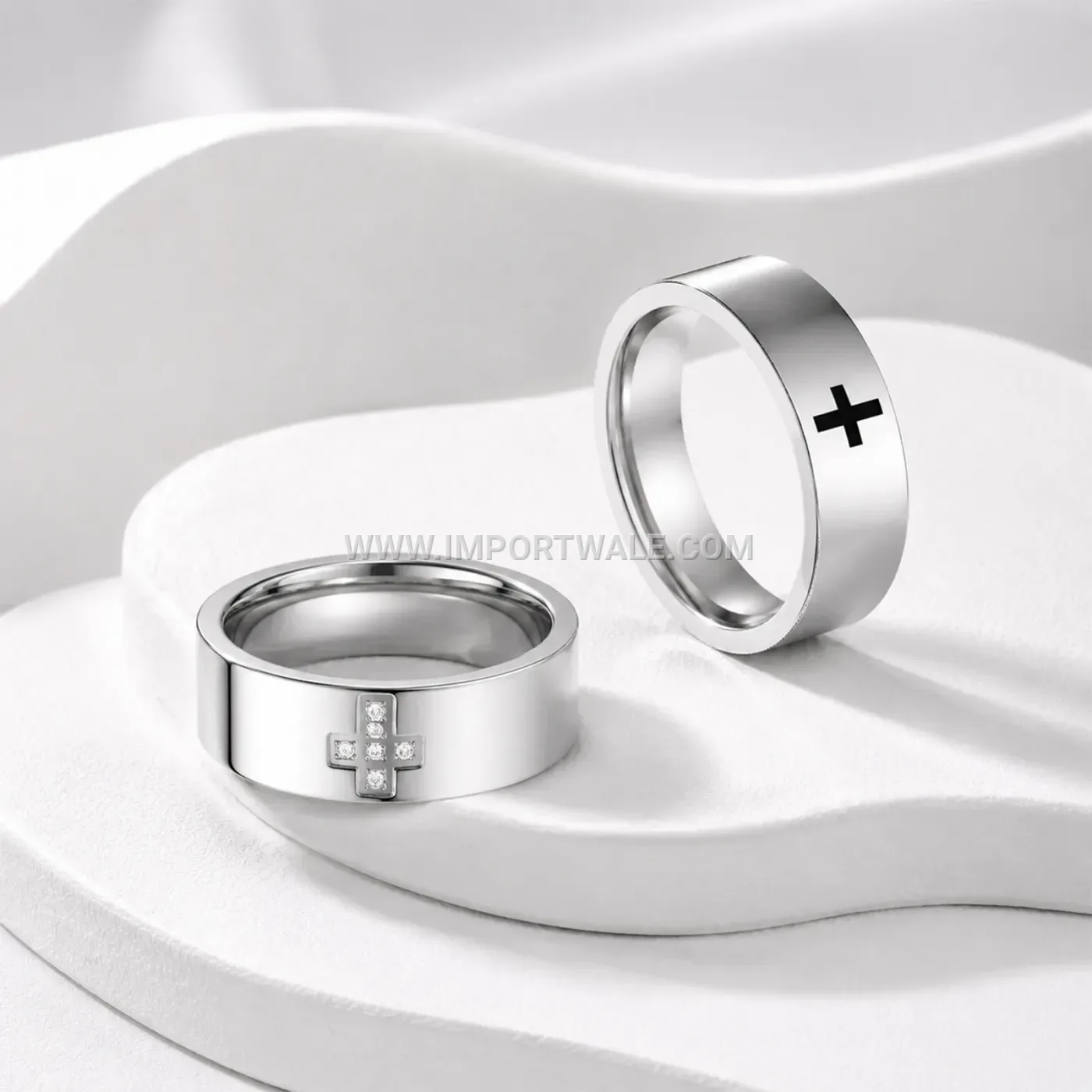 Stepped Edge Hand-in-Hand Engraved Stainless Steel Couple Ring Band