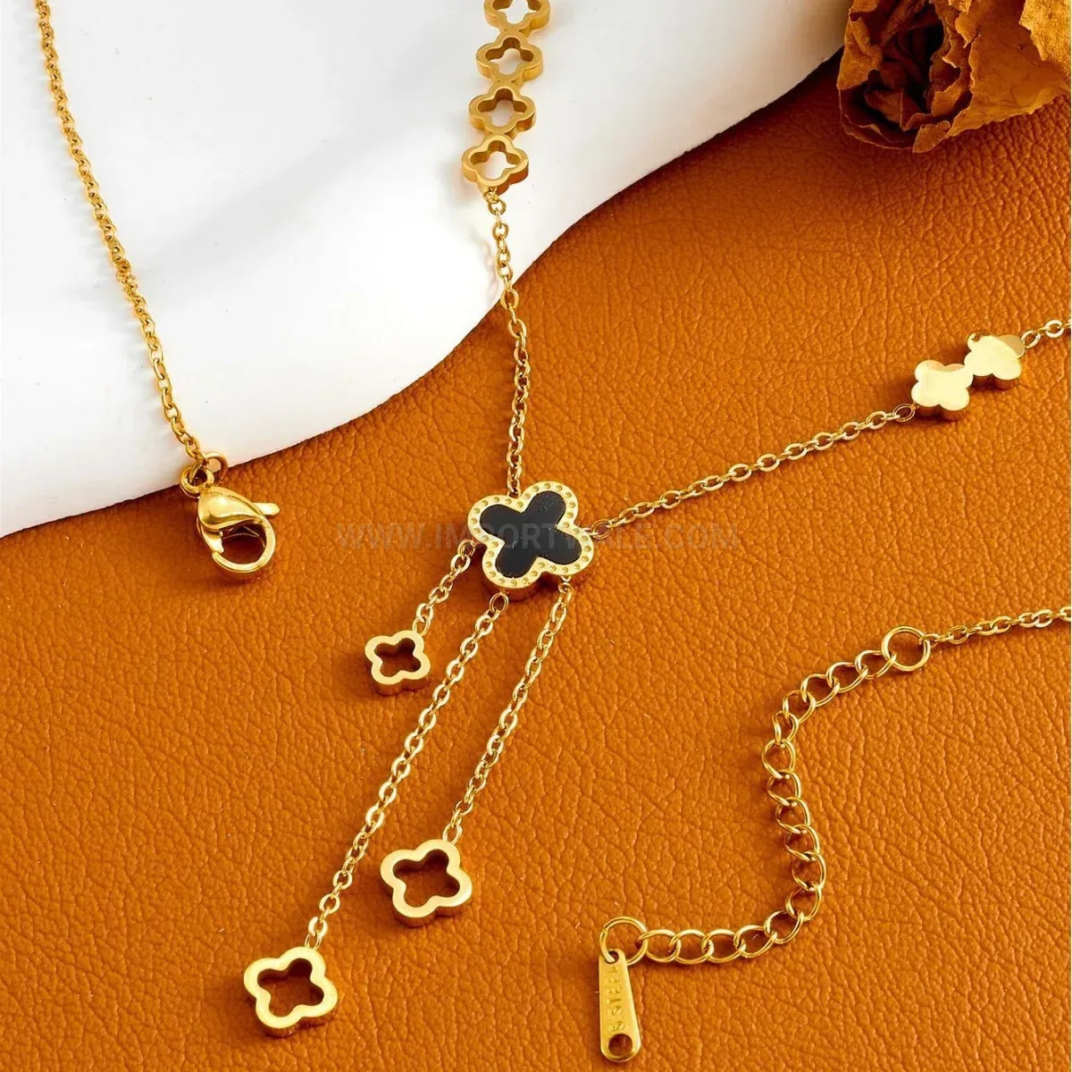 Fashion Titanium Steel Four Leaf Clover Tassel Pendant Necklace