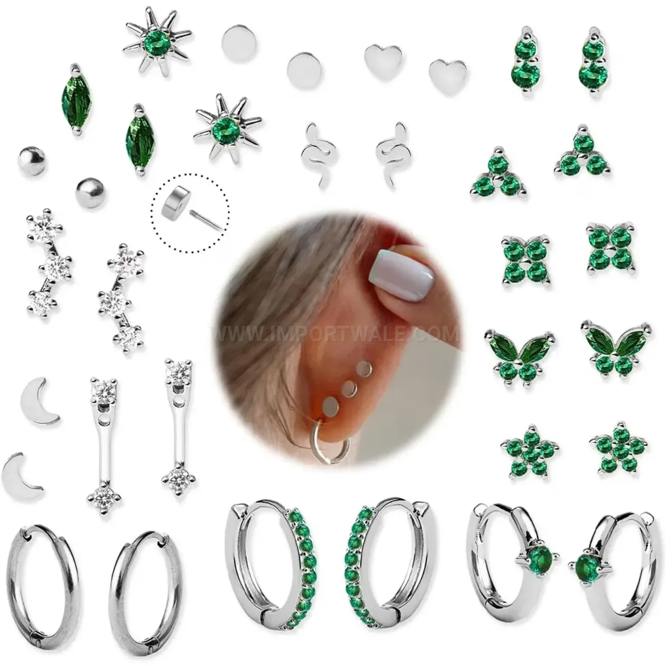 Stylish Stainless Steel Celestial Star Moon Rhinestone Cartilage Studs Set