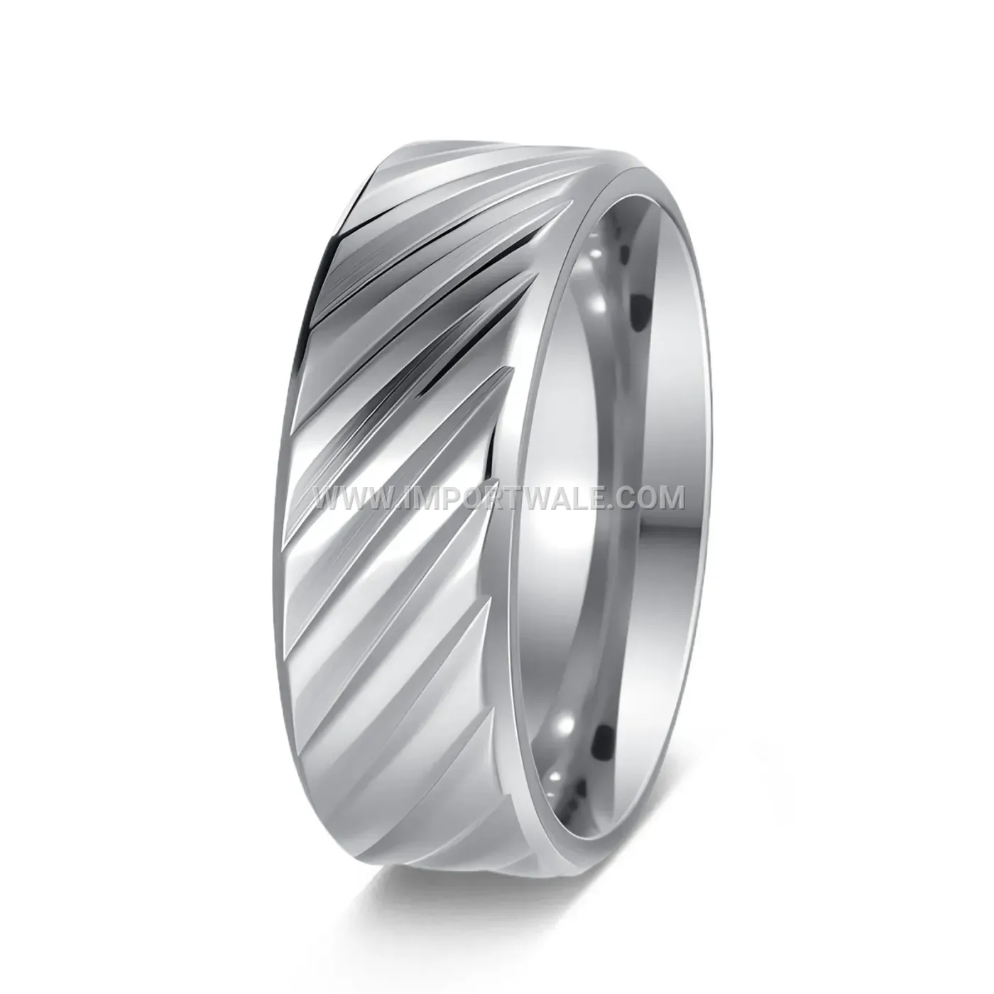Gold Plated Diagonally Carved Stainless Steel Ring