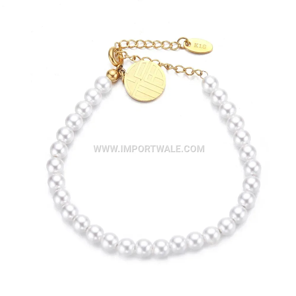 18K Gold Plated Titanium Steel Pearl Charm Bracelet