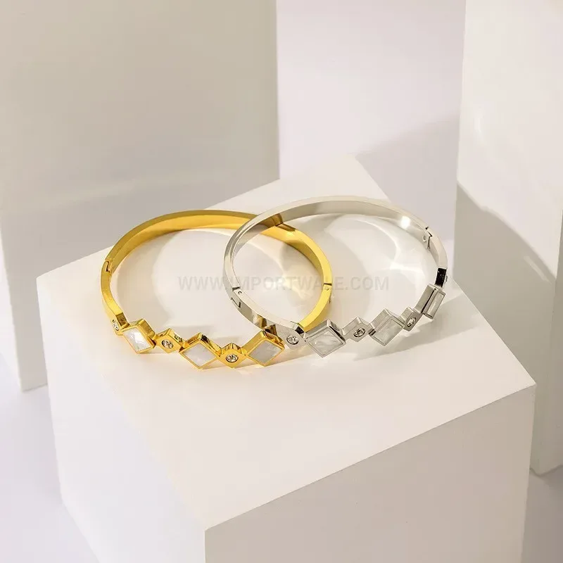Chic Open Work Rhinestone Stainless Steel Bangle Bracelet