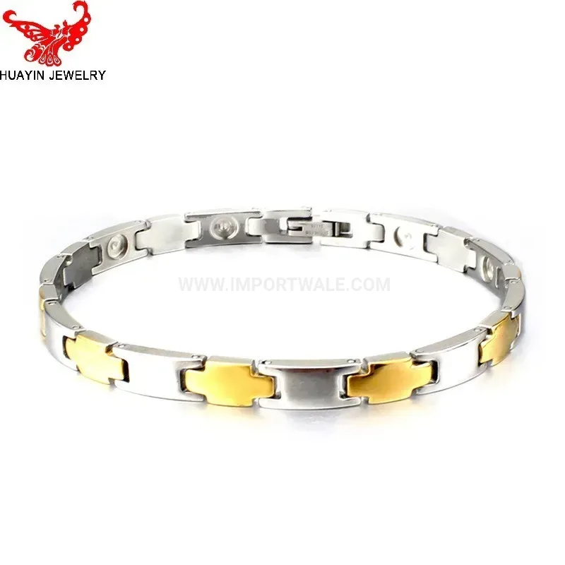 Premium Two-Tone Gold Plated Titanium Steel Cross Bio Magnetic Bracelet