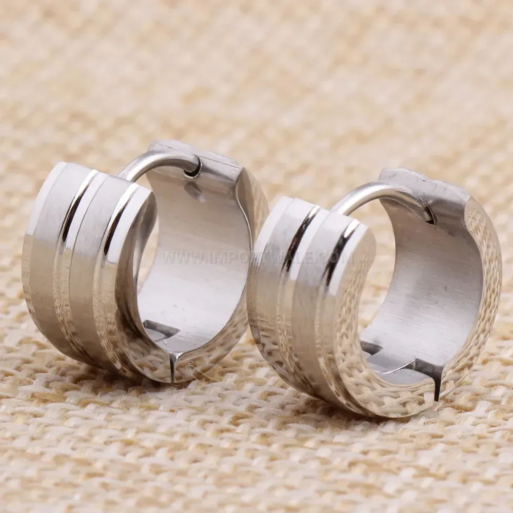 Premium Dual Stripe Frosted Stainless Steel Stud Earrings