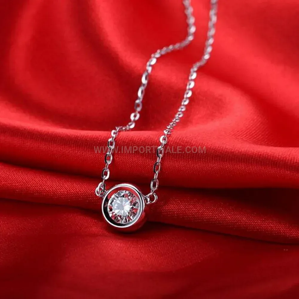 Single Solitaire Rhinestone Titanium Steel Pendant Chain Necklace