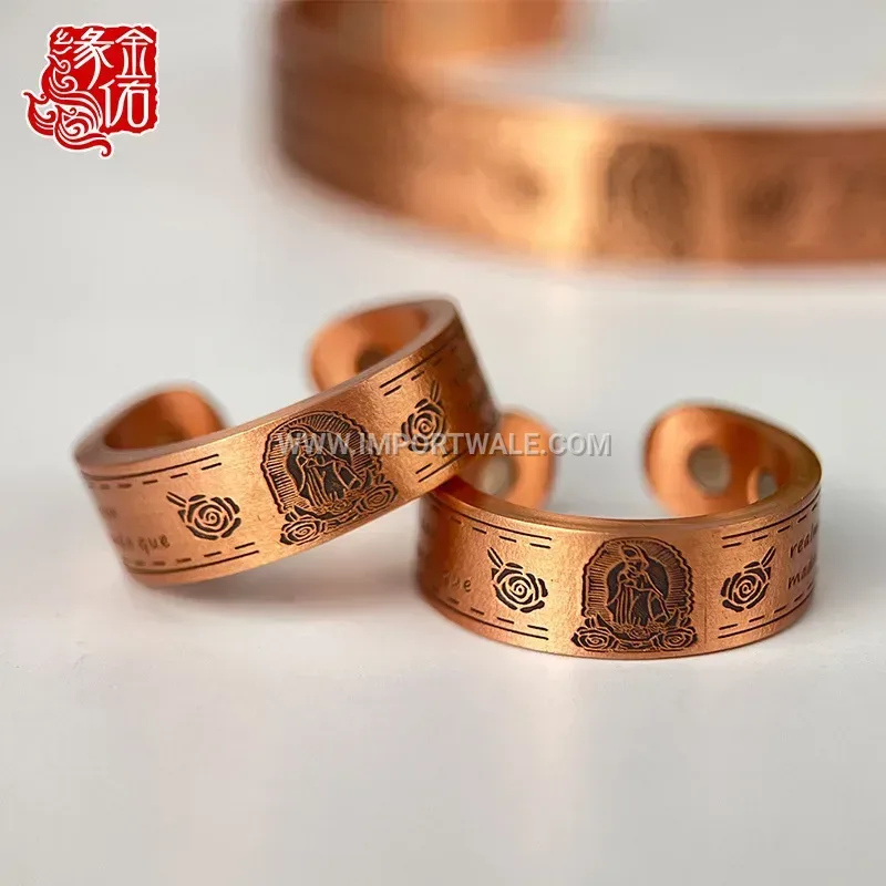 Virgin Mary Scripture Engraved Copper Magnetic Cuff Bracelet