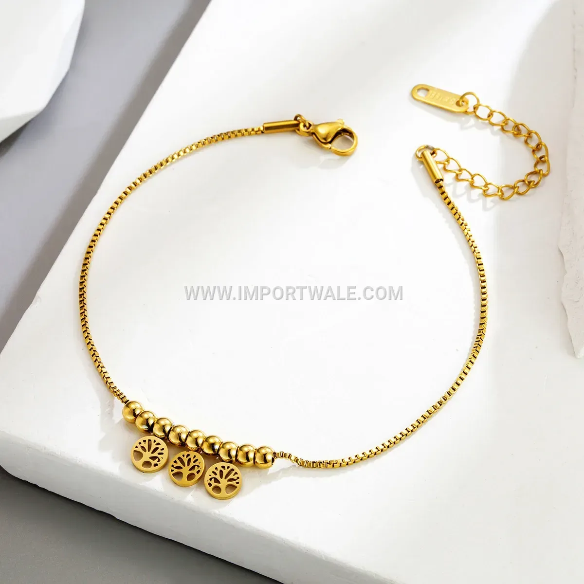 Hollow Stainless Steel Geometric Lucky Charm Anklet