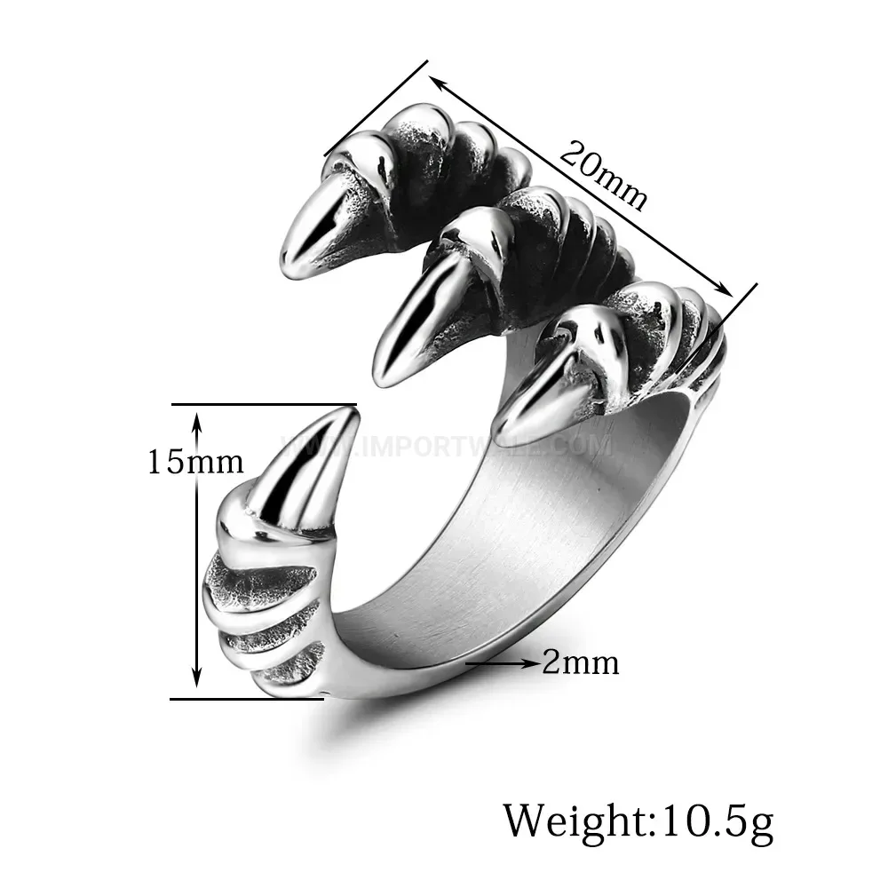 Elegant Distressed Stainless Steel Dragon Claw Open Statement Ring