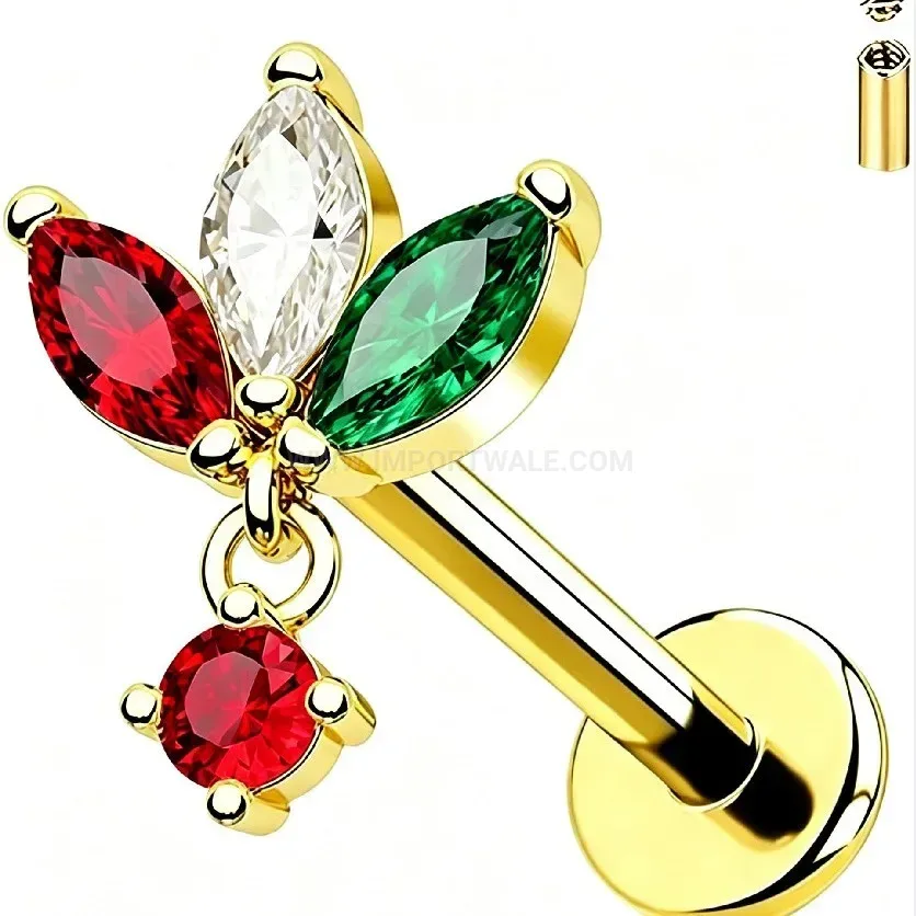 Modern Cubic Zirconia Flat Back Threaded Stainless Steel Earring Set