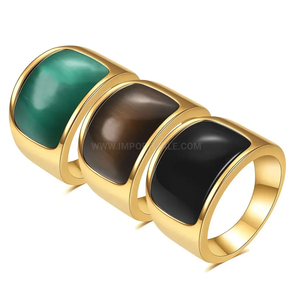 Fashion Bold Cat Eye Gemstone Stainless Steel Statement Ring