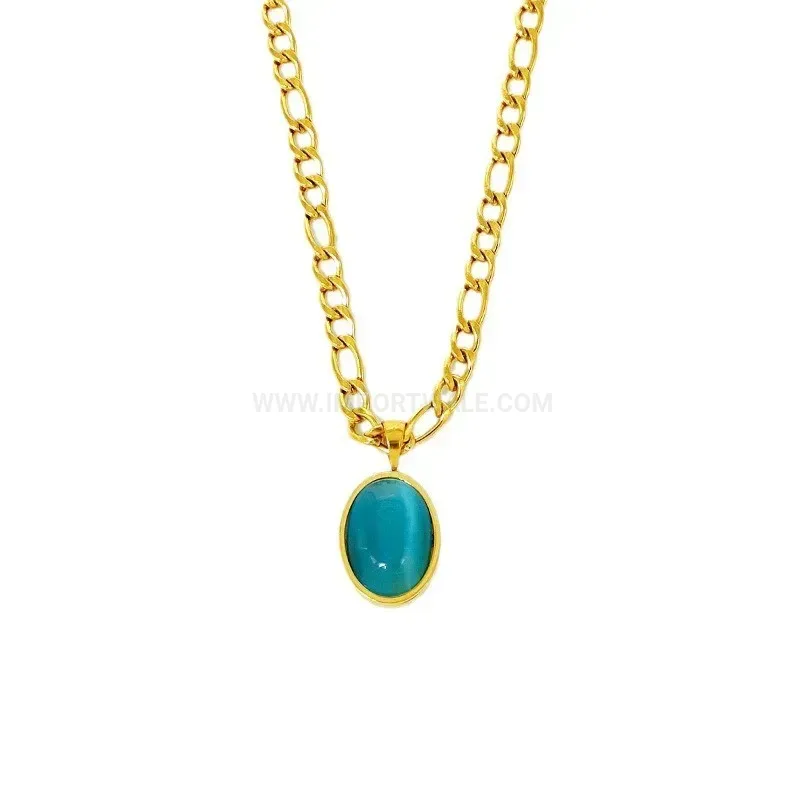 Classic Vintage Oval Zirconia Crystal Gold Titanium Steel Choker Necklace