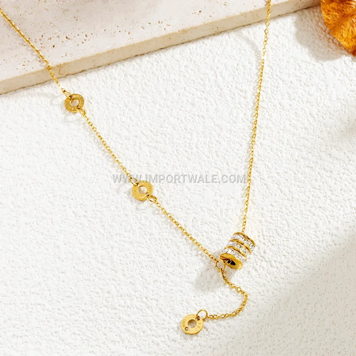 Geometric Letter Cylinder Stainless Steel Pendant Chain Necklace