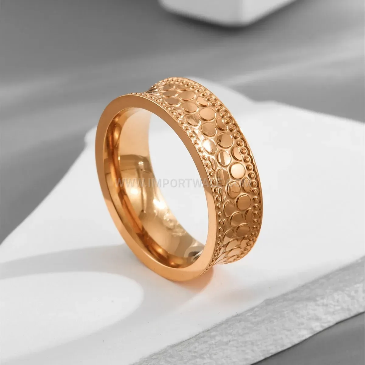 Textured Scale Pattern 18K Gold Plated Titanium Band