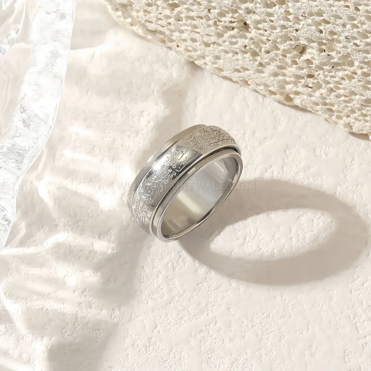 Rotatable Stainless Steel Islamic Allah Calligraphy Spinner Ring