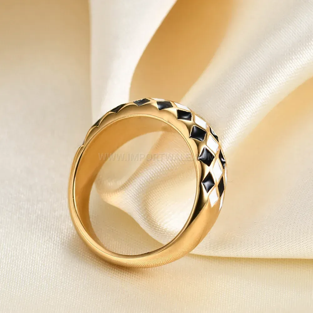 Geometric Diamond Pattern Checkerboard Stainless Steel Ring