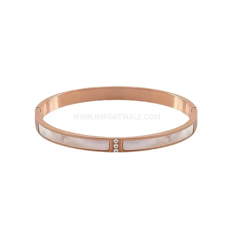 White Mother-of-Pearl Three-Stone Titanium Steel Bangle
