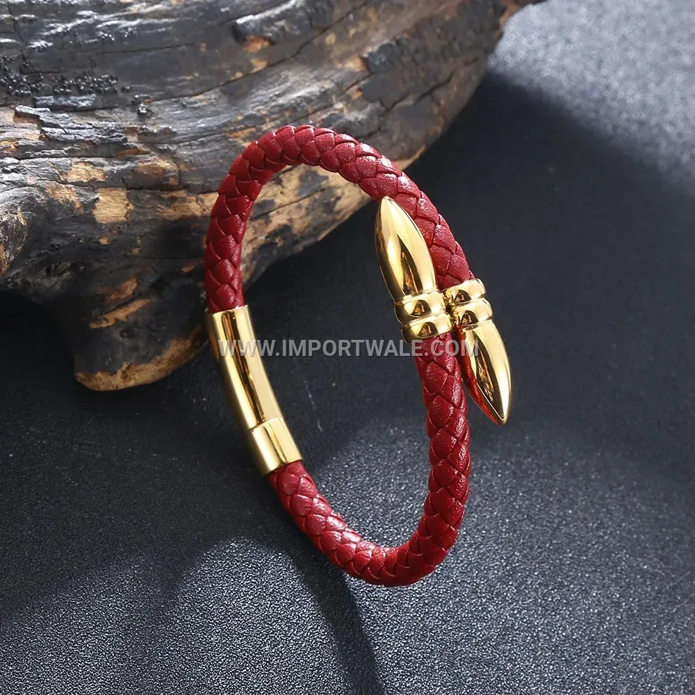 Vibrant Leather Bracelet with Gold-Plated Nail Motif Accent