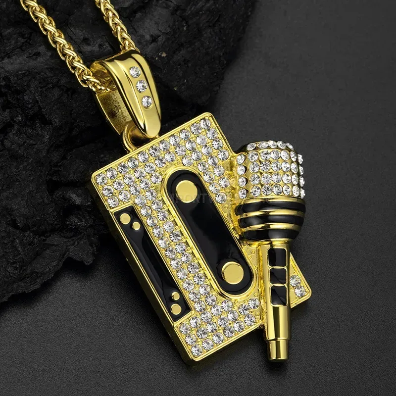 Iced Out Cassette Tape Microphone Hip Hop Pendant