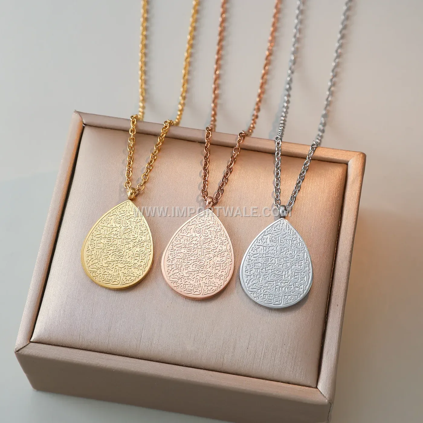 Stainless Steel Waterdrop Allah Calligraphy Pendant Necklace