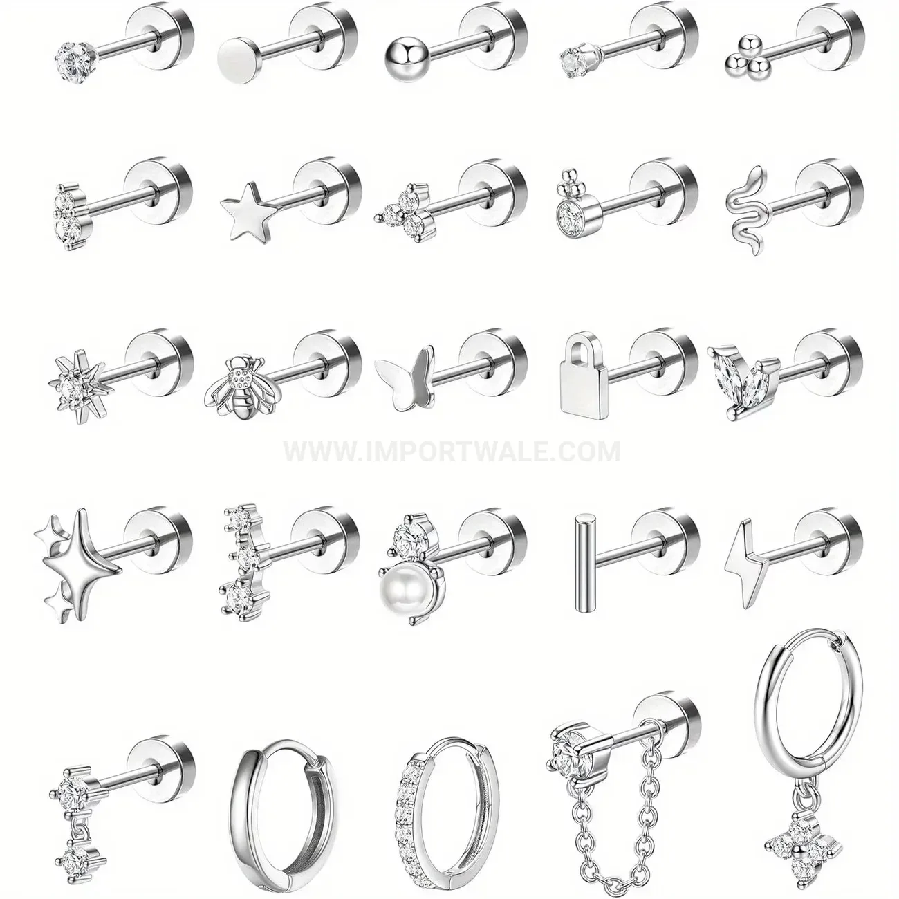 Fashion Stainless Steel Internally Threaded Stackable Piercing Stud Earrings