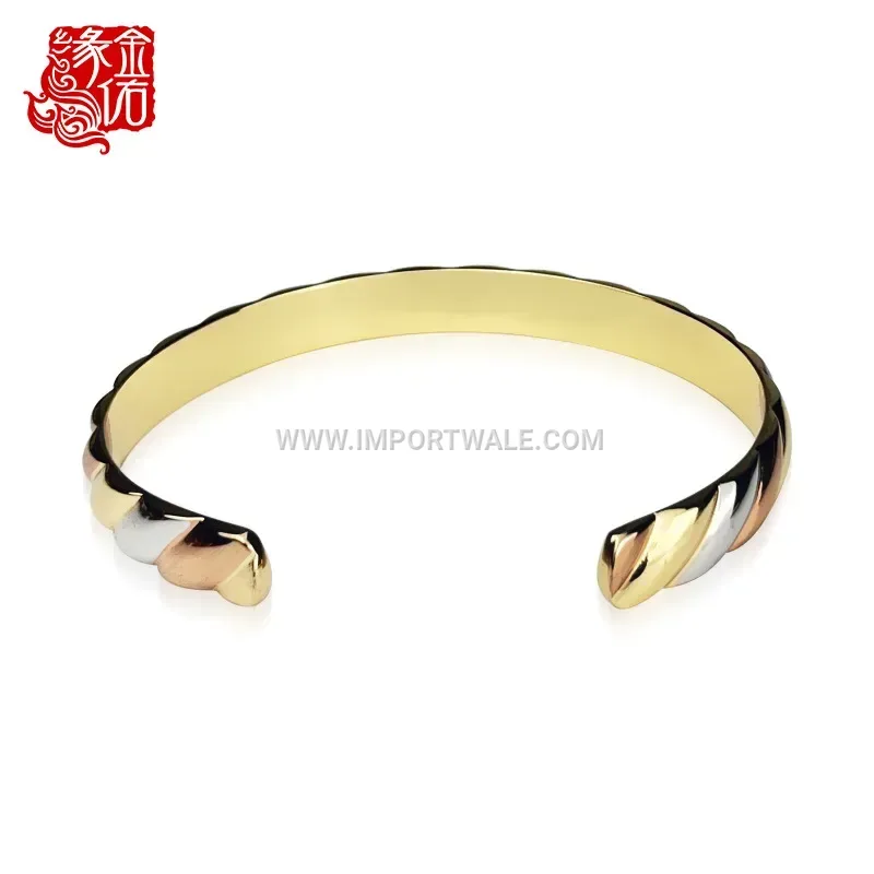 Tricolor Twisted Brass Open Cuff Magnetic Bracelet