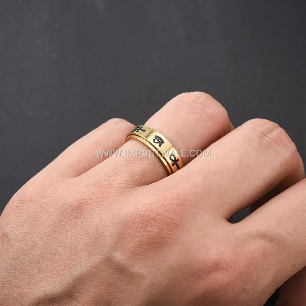 Gold Stainless Steel Eye of Horus Spinner Ring