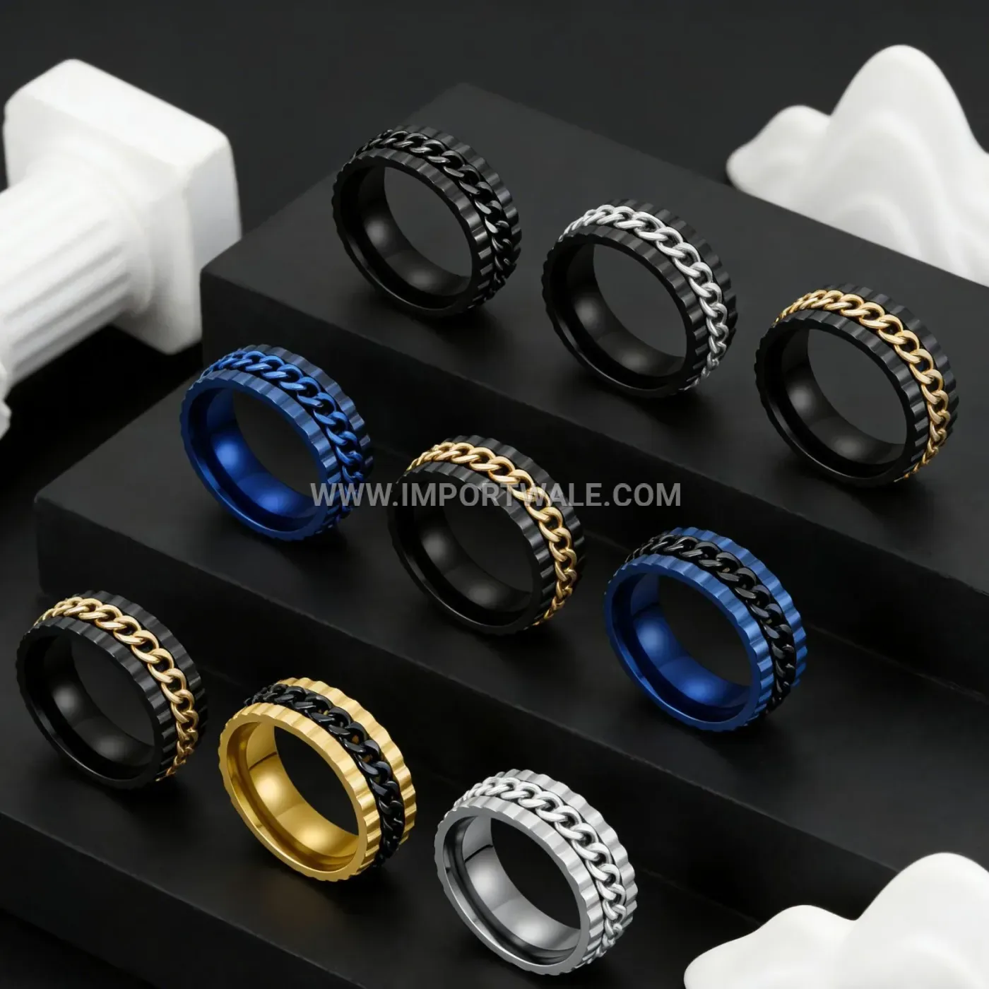 Rotatable Stainless Steel Chain Spinner Band Ring