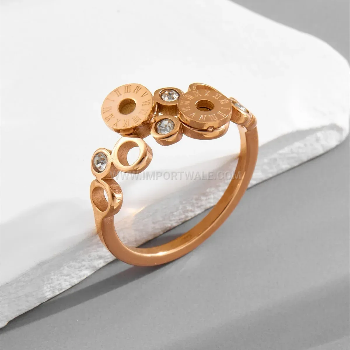 Roman Numeral Cutout Rhinestone Titanium Steel Ring
