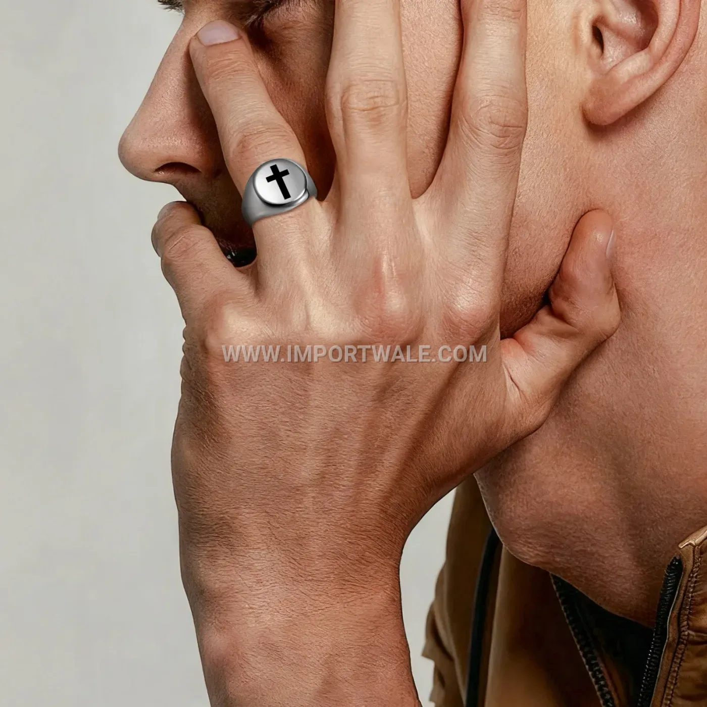 Gold Plated Cross Motif Stainless Steel Signet Ring