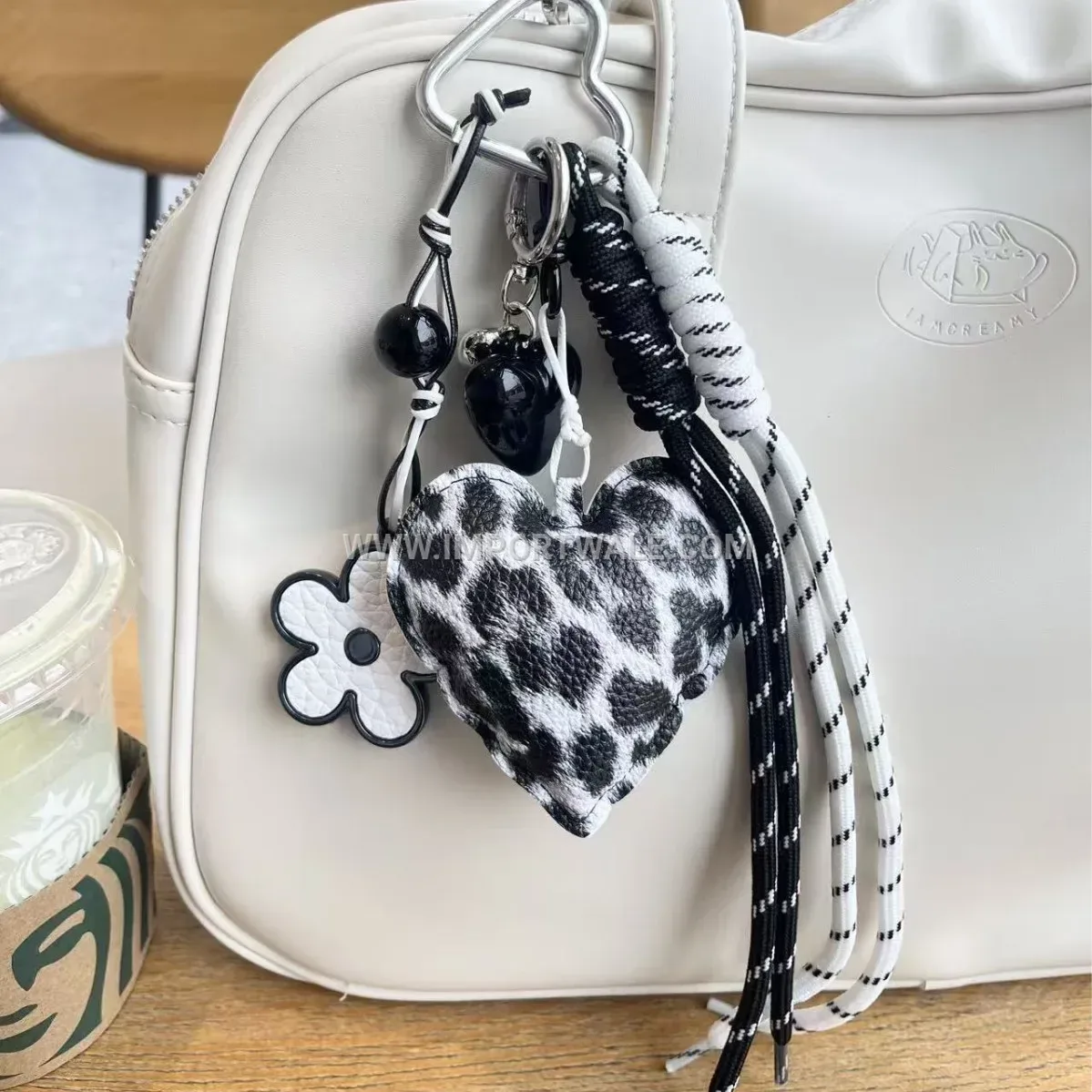 Leopard Print Leather Heart and Star Bag Charm