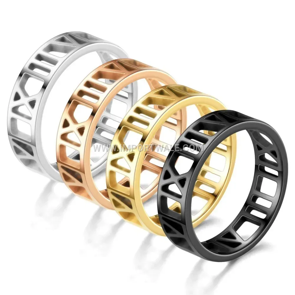 Openwork Roman Numeral Cutout Stainless Steel Ring