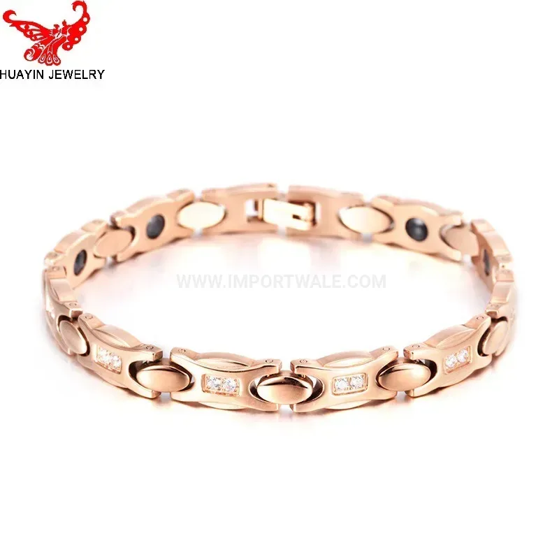 Chic Cubic Zirconia Embedded Rose Gold Bio Magnetic Bracelet