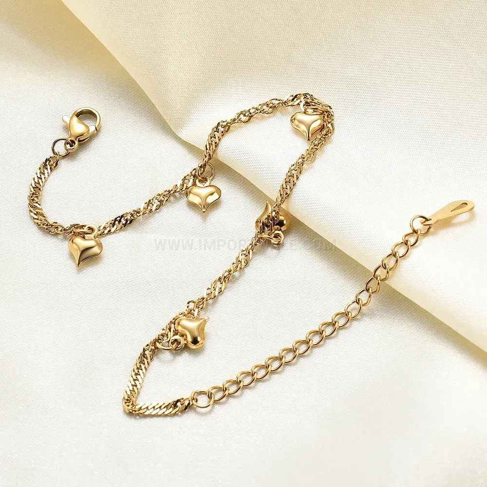 Stainless Steel Heart Charm Adjustable Chain Bracelet