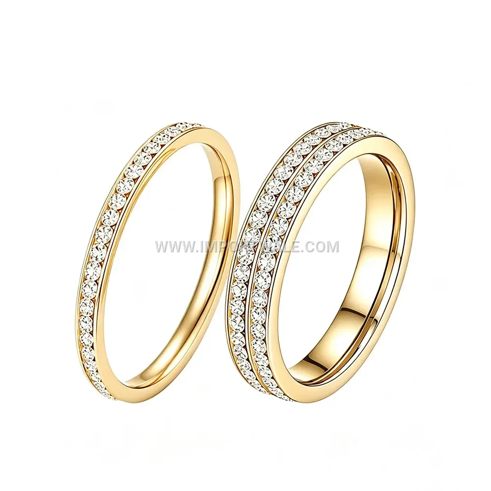 Double Row Zircon Eternity Band In Gold Plated Stainless Steel