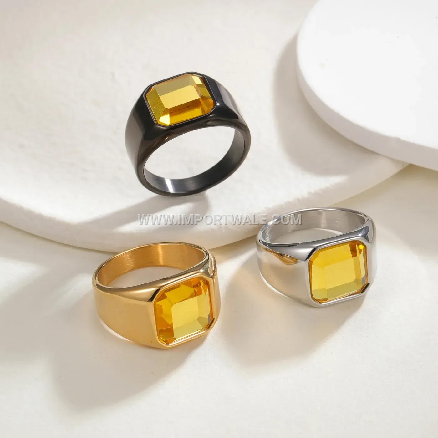 Men Stainless Steel Gemstone Inset Cast Signet Ring