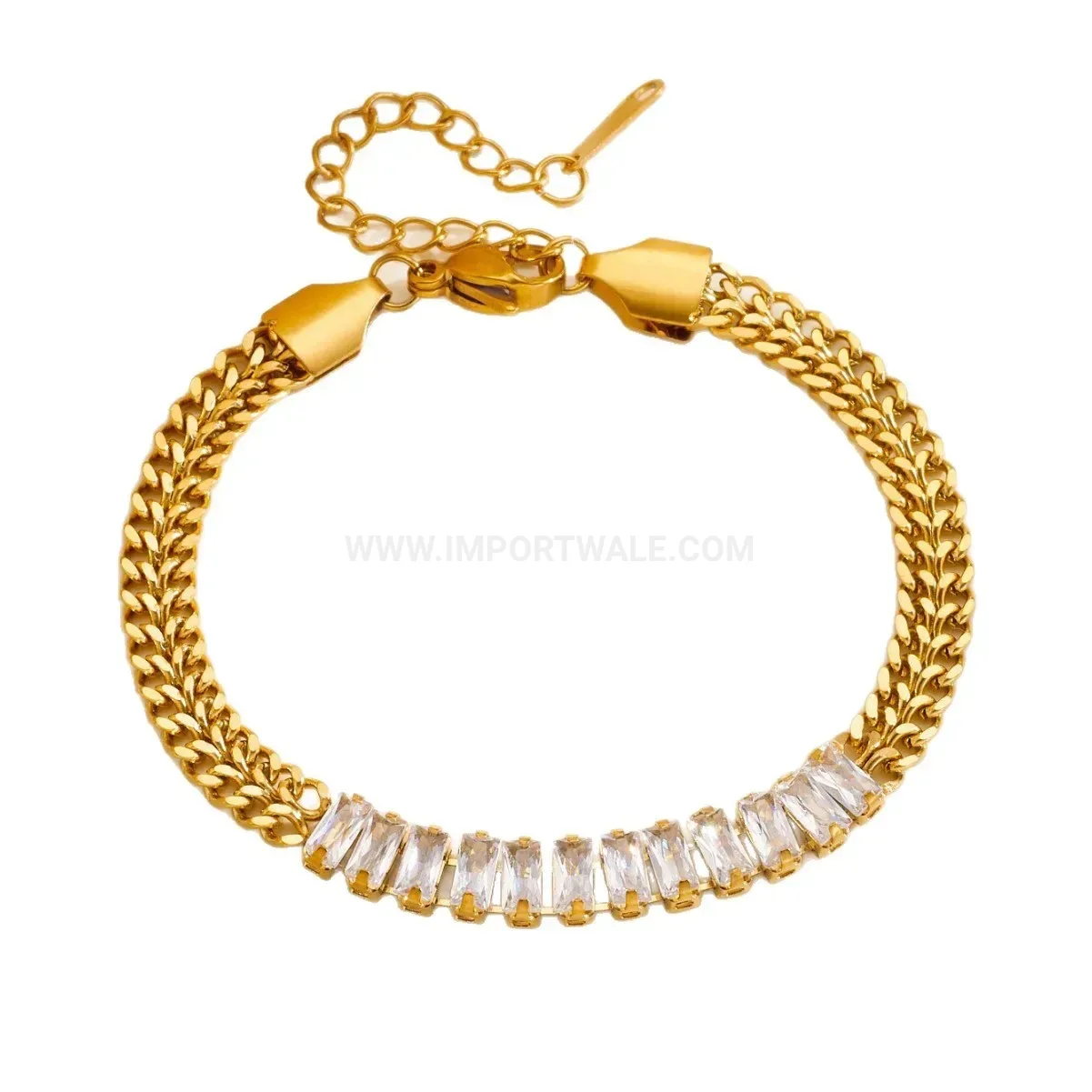 Classic Stainless Steel Watch Band Link Bracelet with Zirconia