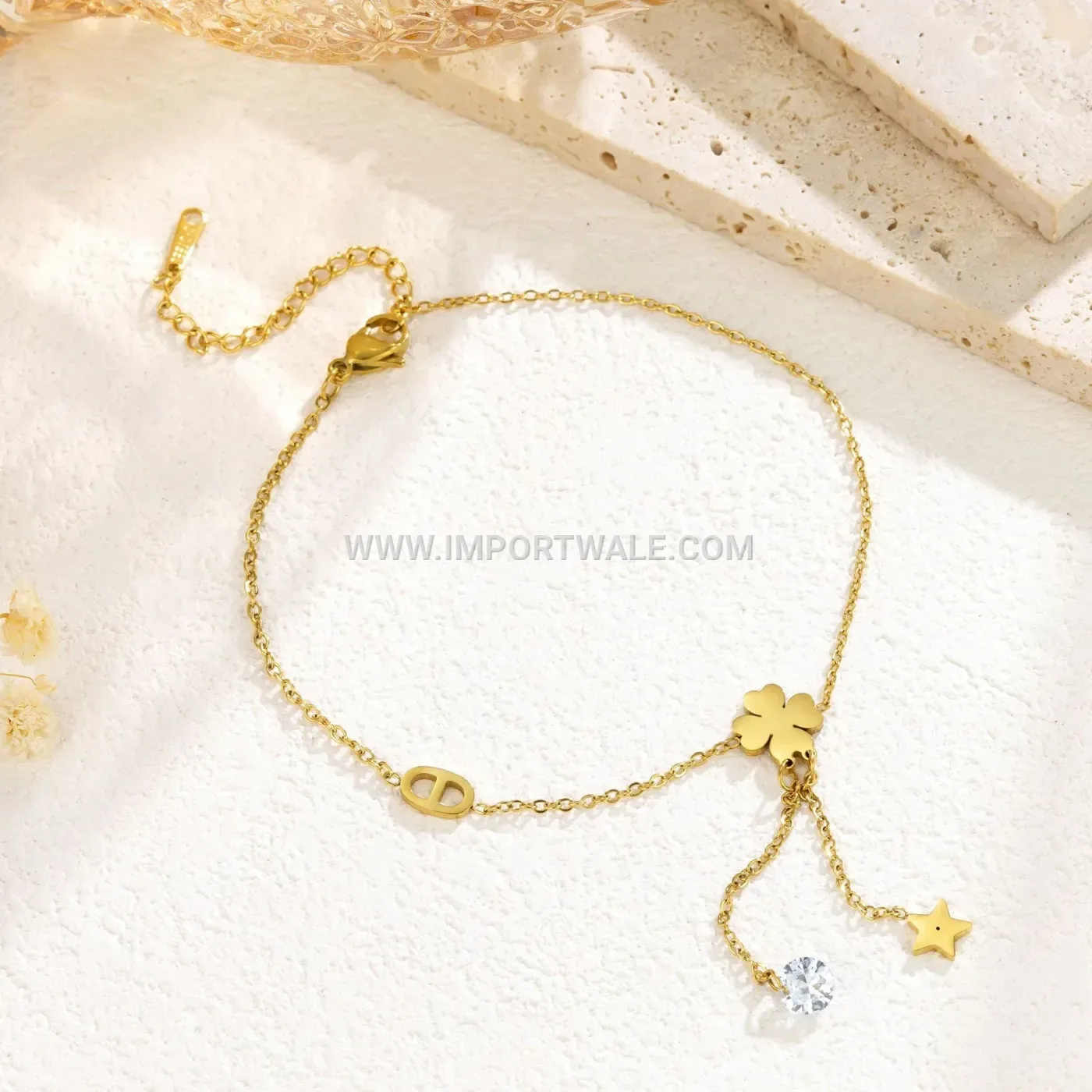 Titanium Steel Clover Tassel Premium Anklet Anti Tarnish