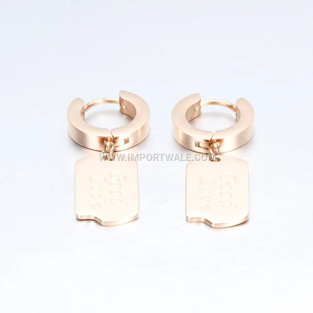 Minimalist Rose Gold Stainless Steel Engraved Hoop Earrings