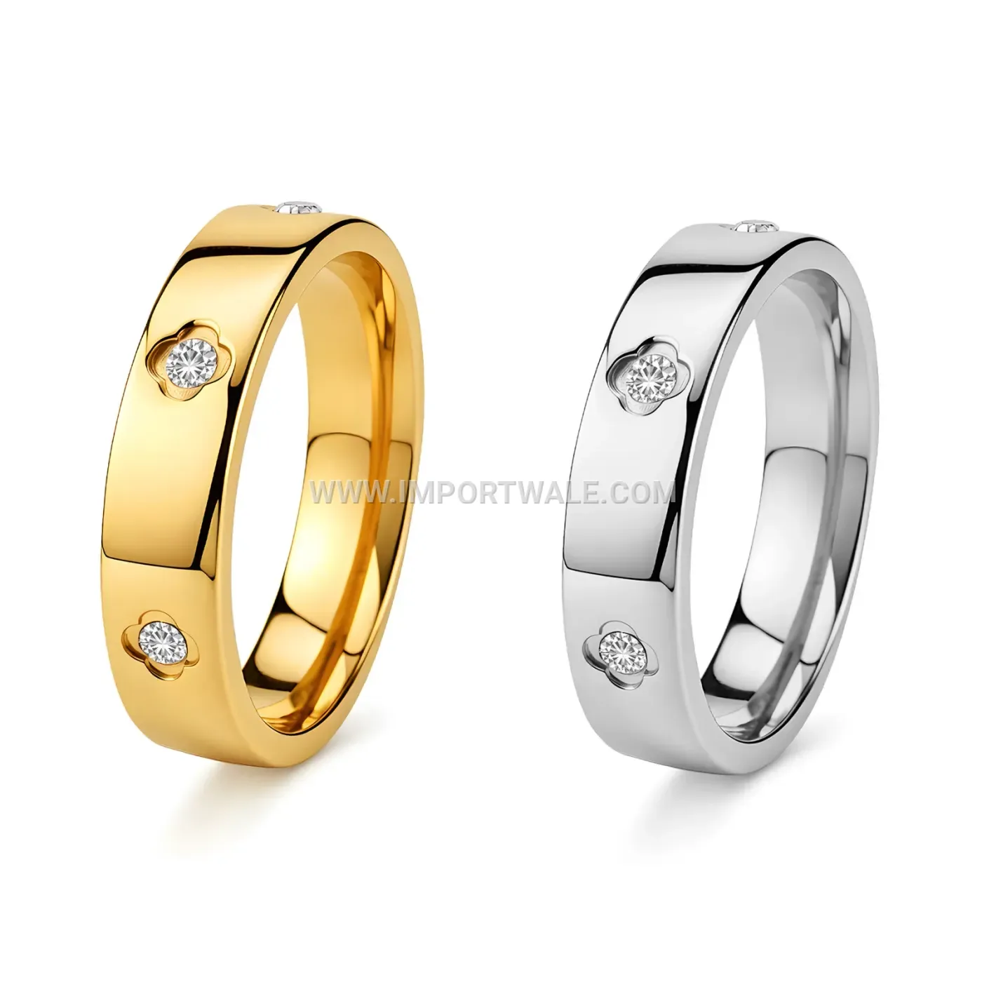 Gold Plated Floral Motif Stainless Steel Couple Ring