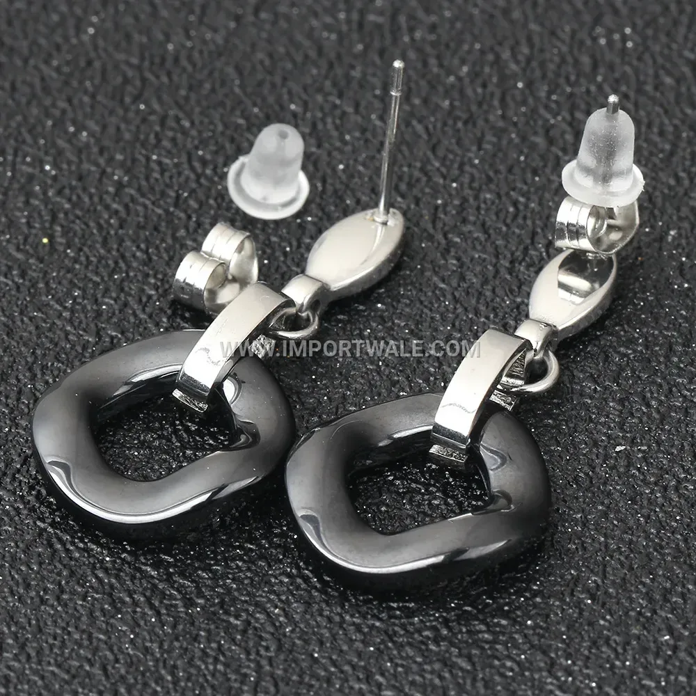 Two-Tone Ceramic Stainless Steel Circular Stud Earrings