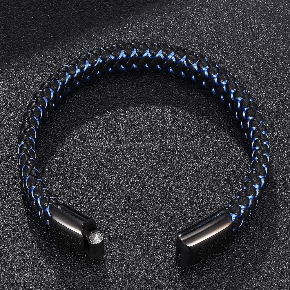 Dual Tone Leather Cord Wristband with Stainless Steel Magnetic Clasp