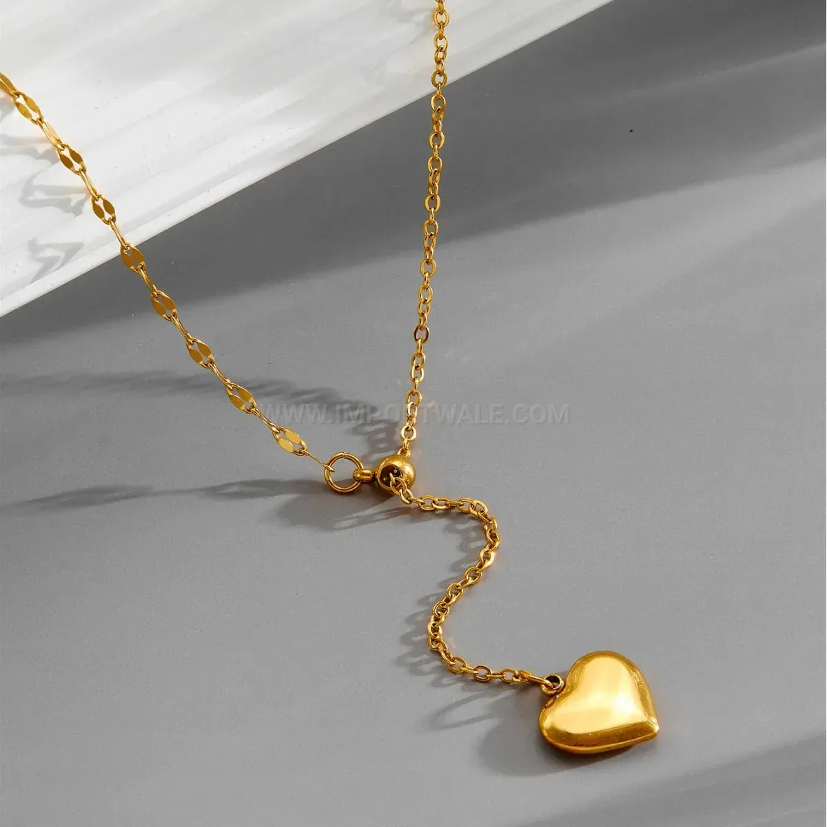 Bold Gold Plated Titanium Steel Tassel Heart Pendant Necklace