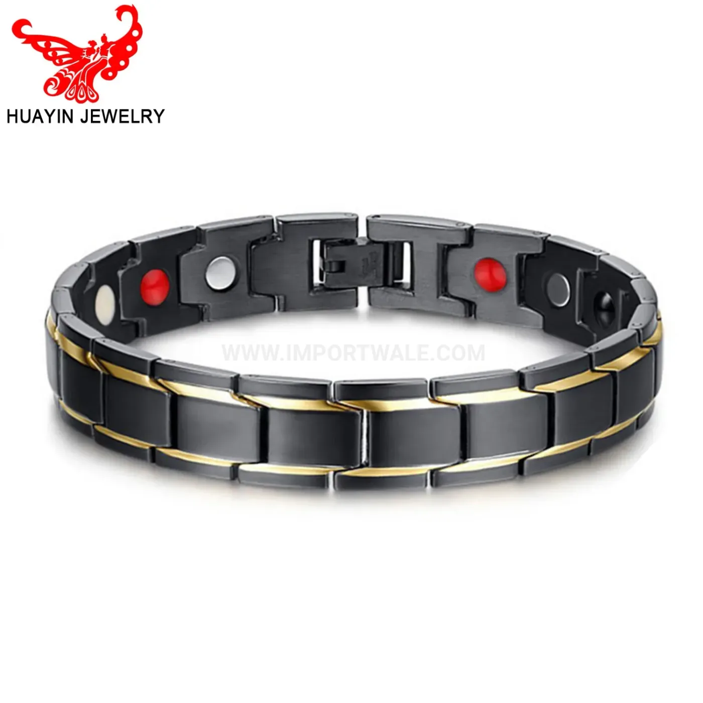 Elegant Couples Bio Magnetic Stainless Steel Link Bracelet with 4-in-1 Elements