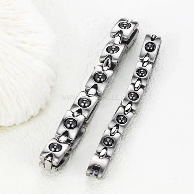 Chic Couples Pure Titanium Rotating Bio Magnetic Bracelet with Hematite Elements