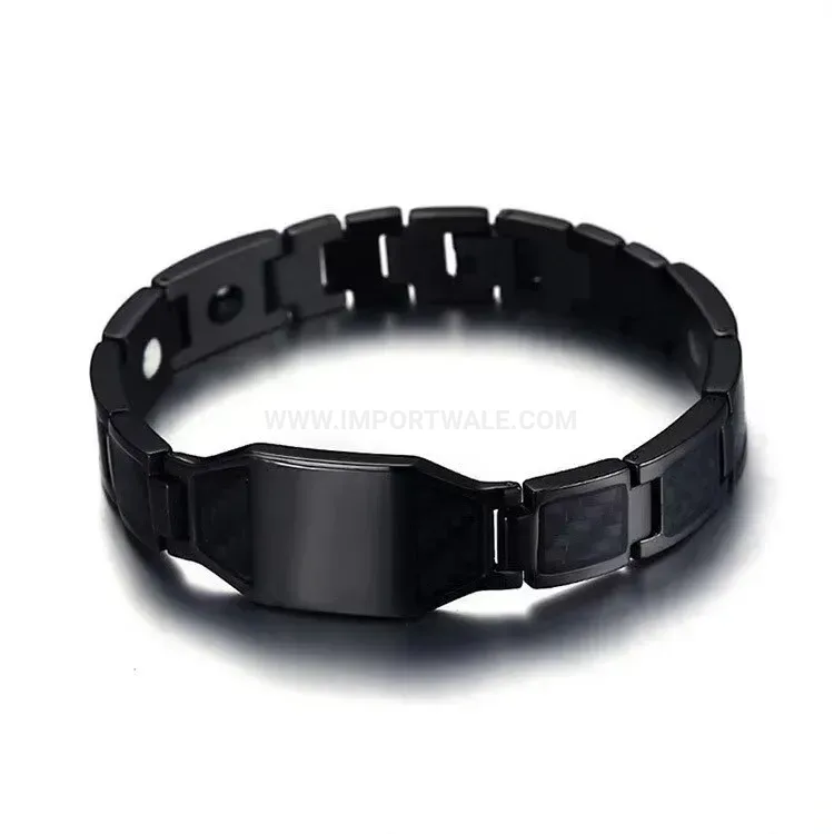 Classic Men's Carbon Fiber Stainless Steel Bio Magnetic Link Bracelet