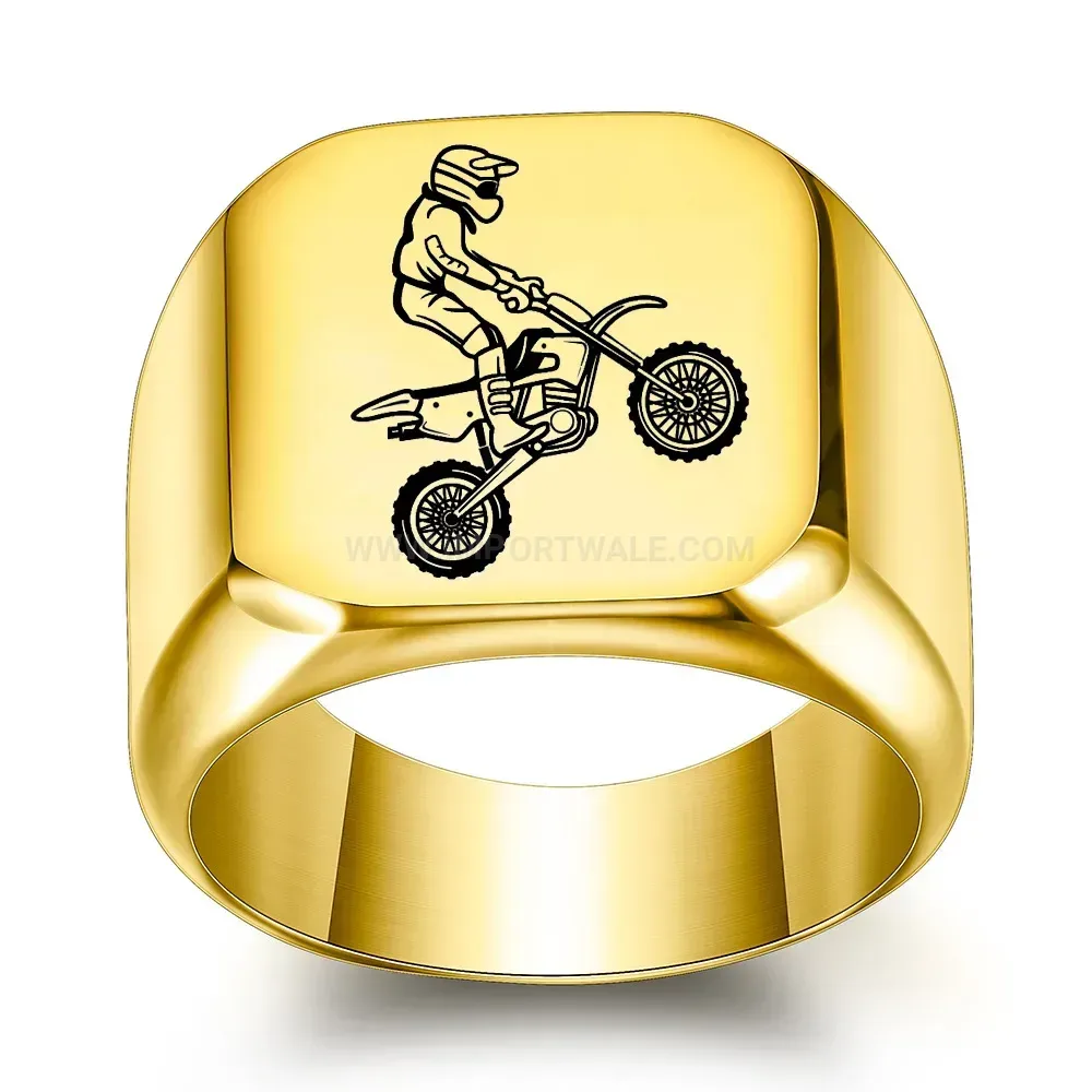 Bold Square Flat Top Motorcycle Engraved Stainless Steel Ring