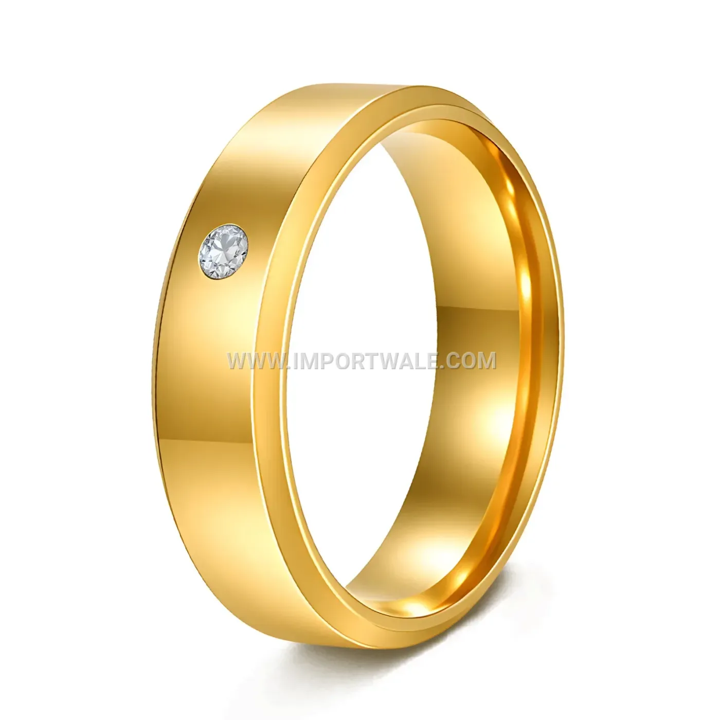 Gold Plated Stainless Steel Beveled Zircon Ring