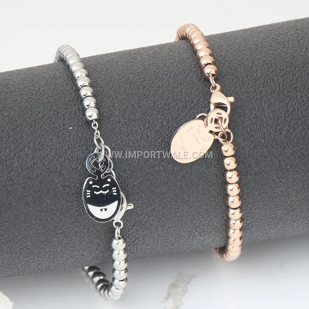 Polished Stainless Steel Cat Charm Tag Bracelet