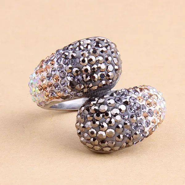 Double Layer Gradient Rhinestone Stainless Steel Wave Ring